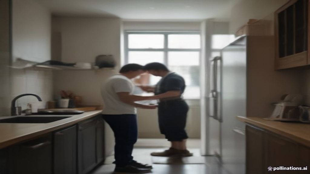 A homeowner showing a smartphone with a job photo to a tradesperson at a front door in a UK suburban area, both looking at the screen together.